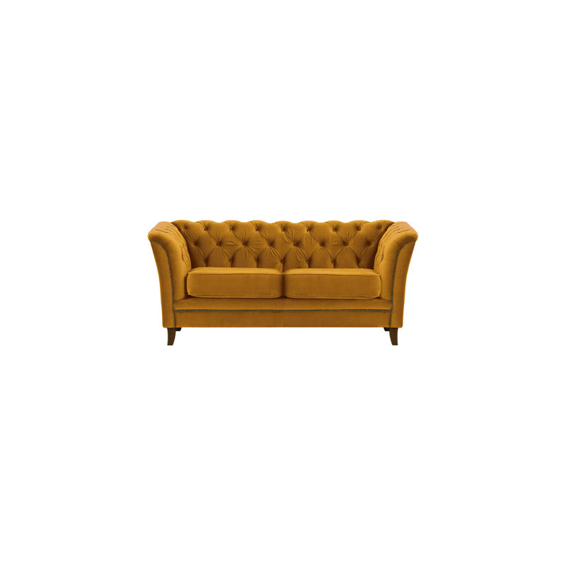 Burr Velvet Sofa, Dark Oak, Mustard Yellow