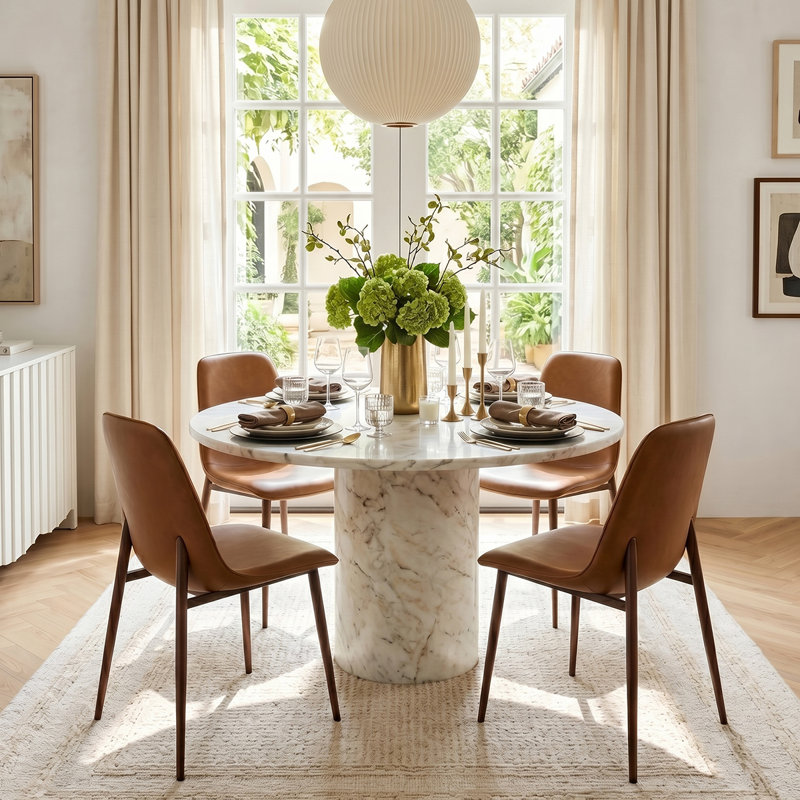 Chaises de salle à manger en similicuir avec pieds en métal au fini noyer, Brun