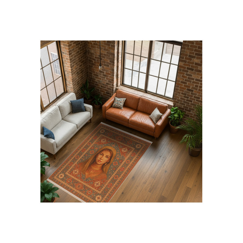 Tapis brun tissé à motif floral lavable Mosso, 3'3" x 4'11"