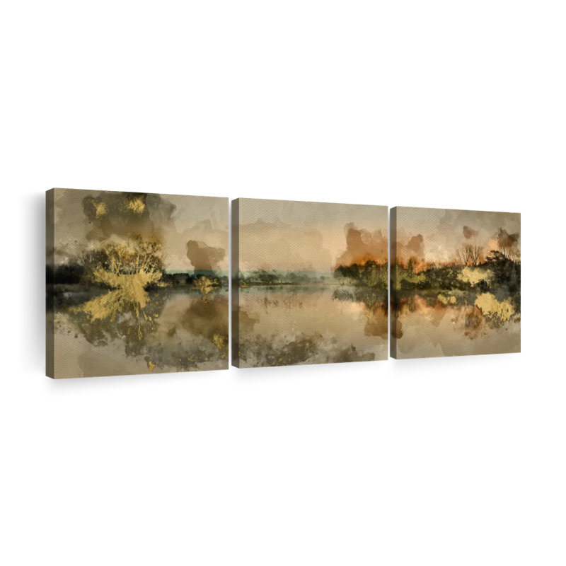 "Abstract Landscape Lake", ensemble de 3 reproductions sur toile par Anna LuxArt, H 18 po x l 57 po x P 1,25 po
