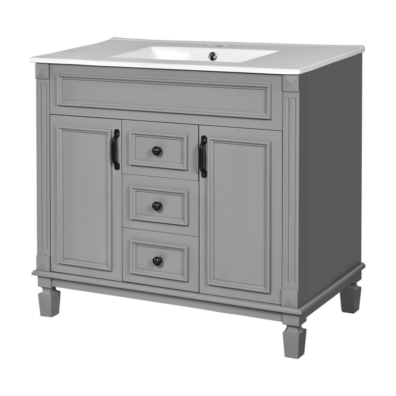 Meuble-lavabo 36 po avec lavabo supérieur, Gris / Noir