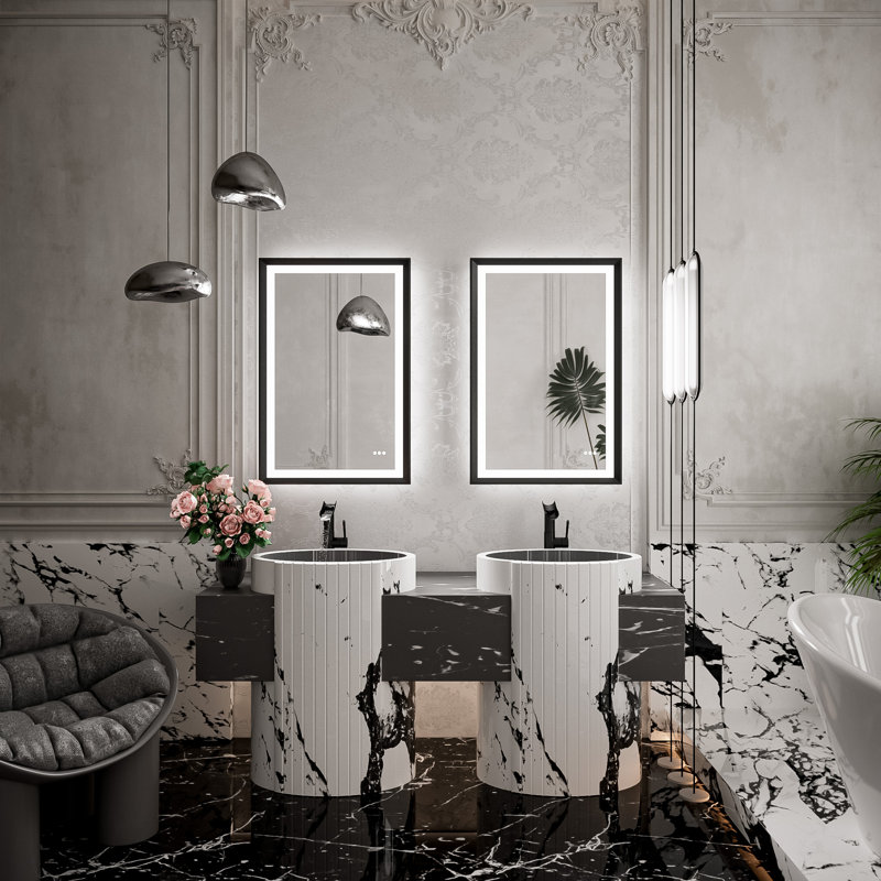 Miroir de salle de bain à DEL New Rockford, Noir, 36 po x 24 po, Rectangulaire