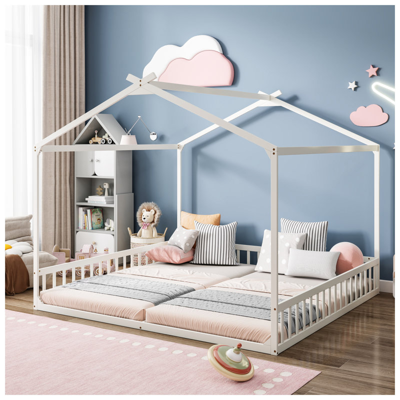 Structure de lit simple en pin blanc avec garde-corps de sécurité pour deux enfants - sans porte