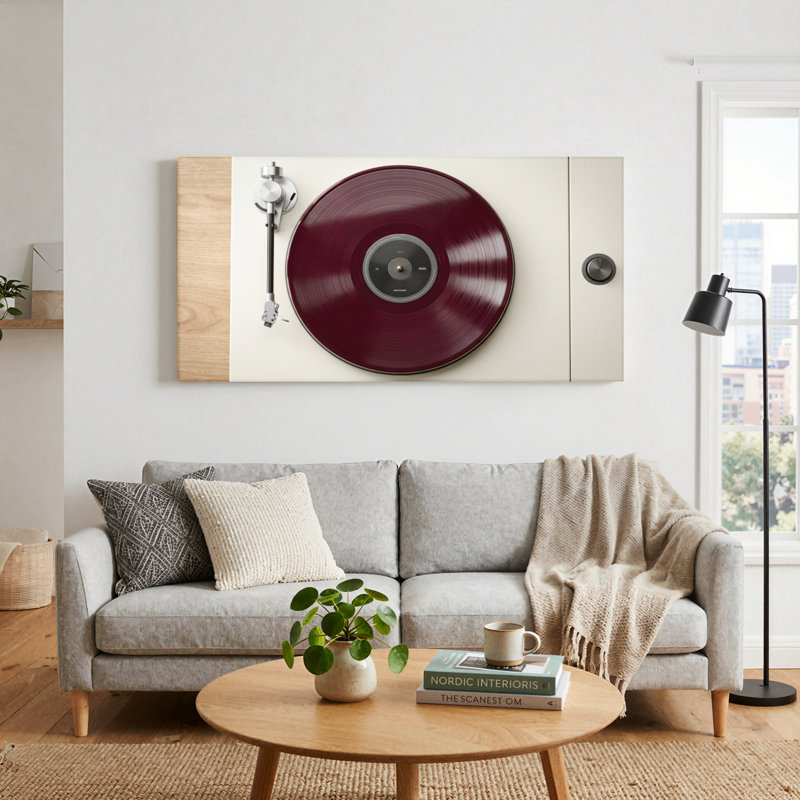 Ensemble de 1 tableau sur toile en forme de disque vinyle, 58“W x 28”H, Toile tendue