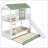 Twin Over Twin Solid Pine &amp; MDF House Bunk Bed with Convertible Slide &amp; Trundle - White/Green