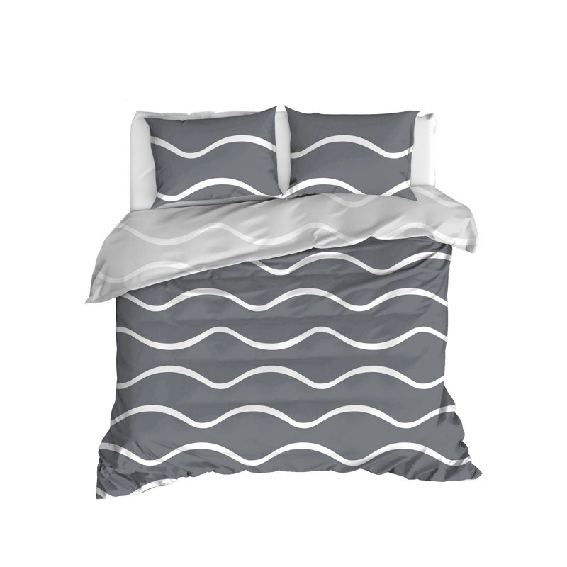 Ensemble de housse de couette 100% coton Ellaclaire, Housse de couette 59 "x 83" + 1 taie d'oreiller st, Gris / Blanc