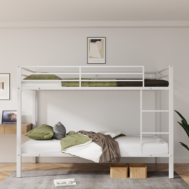Lit mezzanine en métal, Simple sur simple, Blanc