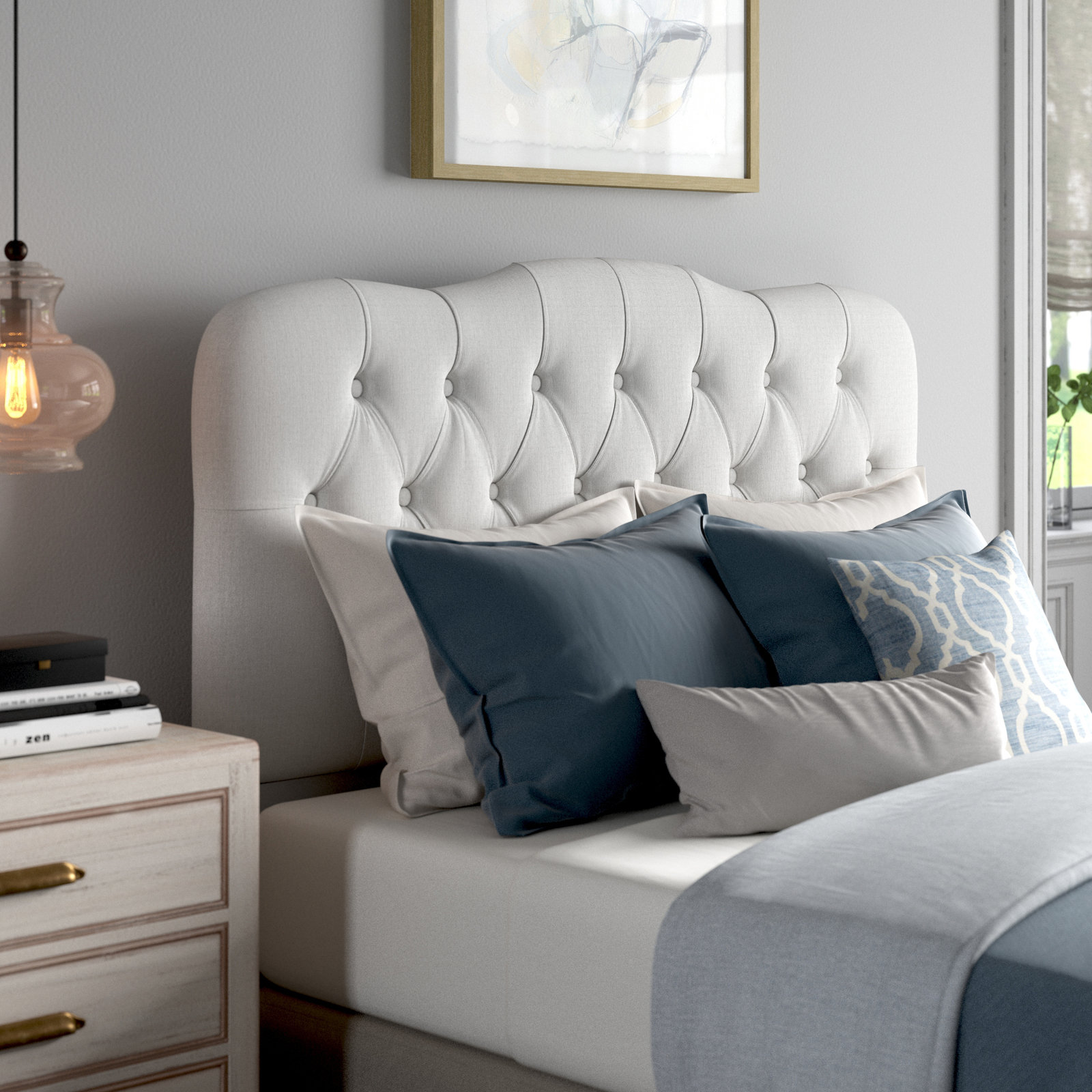 Michaela Upholstered Headboard, White Performance Twill, Queen