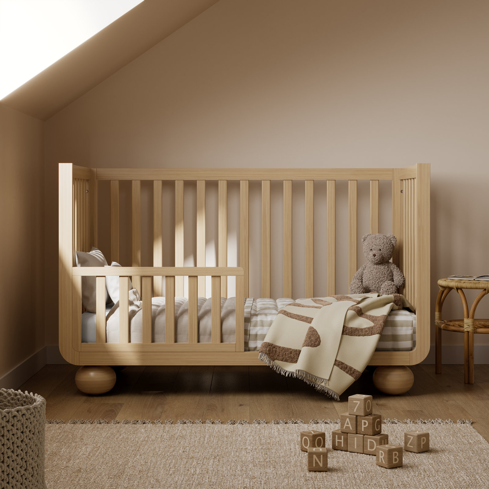 Amalfi Deluxe 5-In-1 Convertible Crib With Bonus Toddler Guardrail, Driftwood, Crib