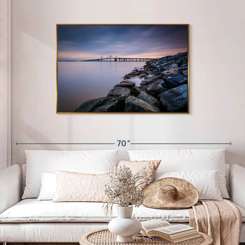 Soirée Chesapeake Bay Bridge, Cadre flottant doré, 43 po x 29 po