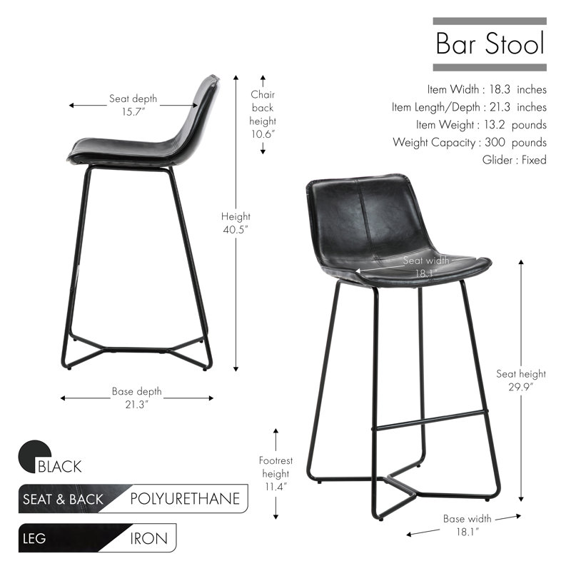 Tabouret de bar Avri, Noir, Tabouret de bar (siège d'une hauteur de 29,9 po)