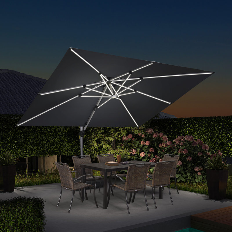 274cm X 365cm Rectangular Lighted Cantilever Parasol, Grey
