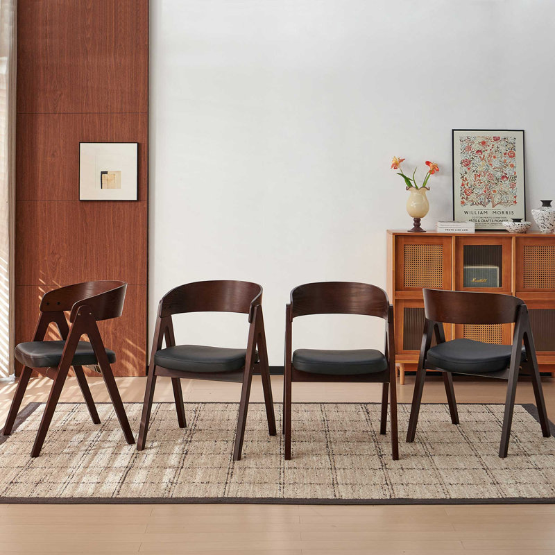 4 Solid Wood Upholstered Dining Armchairs, Walnut, 4