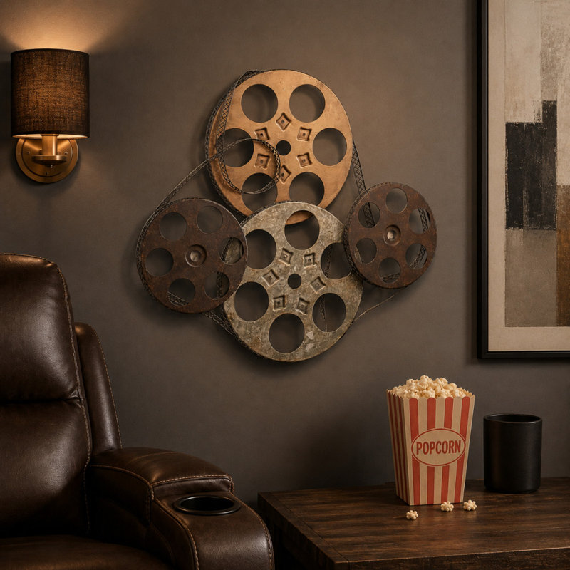 Metal Vintage Movie Reel Film Home Multi Colored Wall Decor