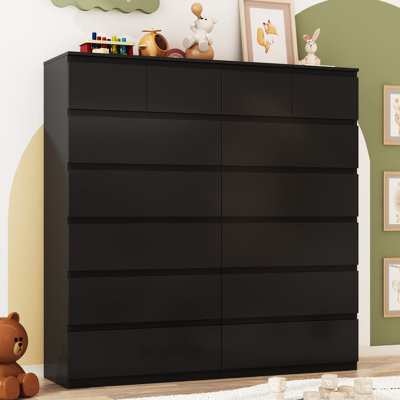 59" Wide 14 Drawer Dresser, Large Capacity Storage Chest of Drawers, Wood Storage Cabinet for Bedroom,Black