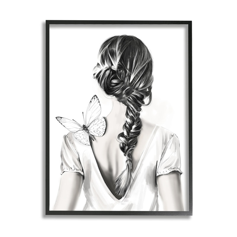 «Butterfly On Girl's Back» par Ros Ruseva, H 14 po x l 11 po x P 1,5 po, Cadre noir