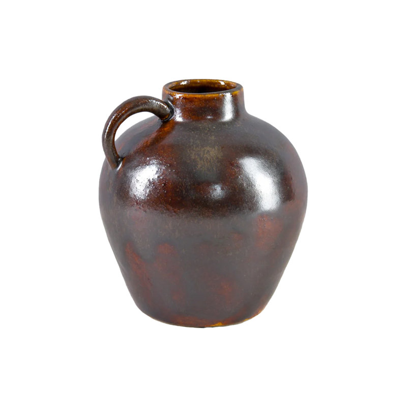 Winston Porter Brown Glazed Ceramic Jug Vase, Antique Design, Perfect For Fresh Or Dried Flowers, Statement Piece, 4.5" Diameter & 5" Tall