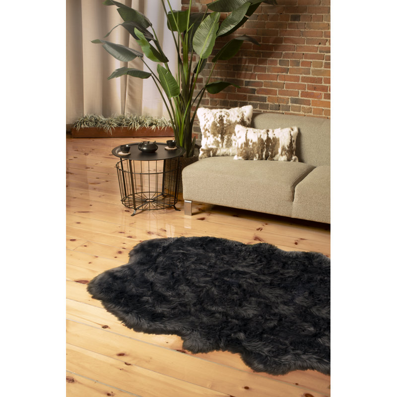 Laperle Gray Faux Sheepskin Fur Area Rug