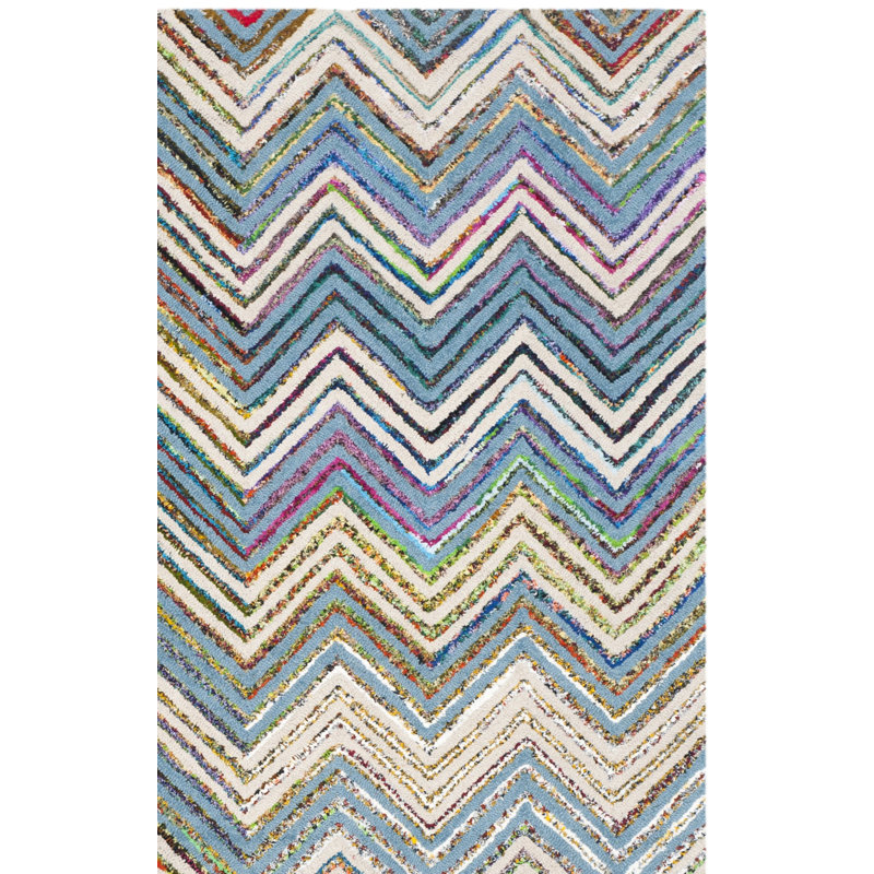 Tapis beige / bleu en laine / coton touffeté à la main Airion, Rectangle 6 pi x 9 pi