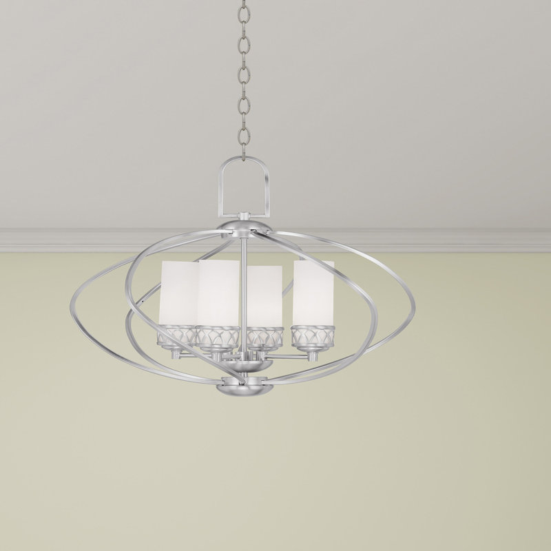 Lustre classique à 4 lumières avec abat-jour, Nickel brossé