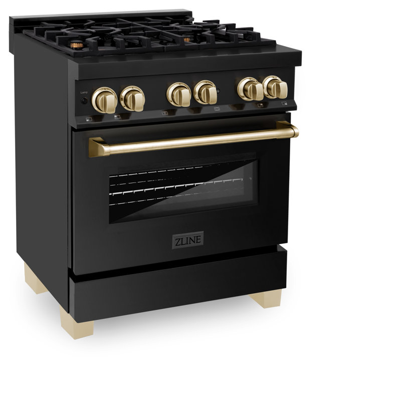 ZLINE Autograph 30" Legacy Dual Fuel Range, Gold Black Stainless Steel
