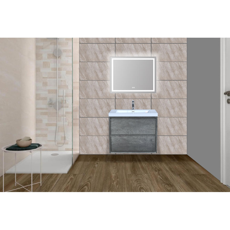 Azden 23.6'' Single Bathroom Vanity with Acrylic Top, Smoke Oak