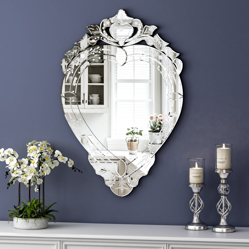 Wall Mirror Venetian-Inspired Heart-Shaped, 37"H x 25"W