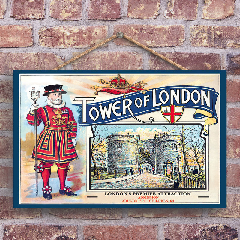 Tower Of London Vintage Retro Poster Design On Wooden Plaque