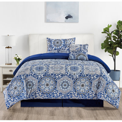  Ensemble d'édredon réversible 5 pièces avec taie décorative et jupe de lit