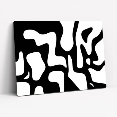 Abstrait noir et blanc à motif géométrique sur toile tendue, reproduction d'art sur toile, ensemble de 1