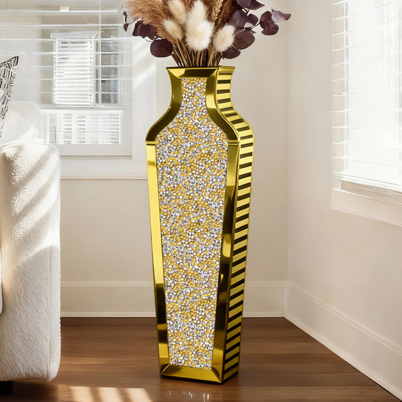 DeGrailly Luxury Gold Glass Glass Floor Vase Crystal Home Decor Modern Classic Glam Stylish, Gold