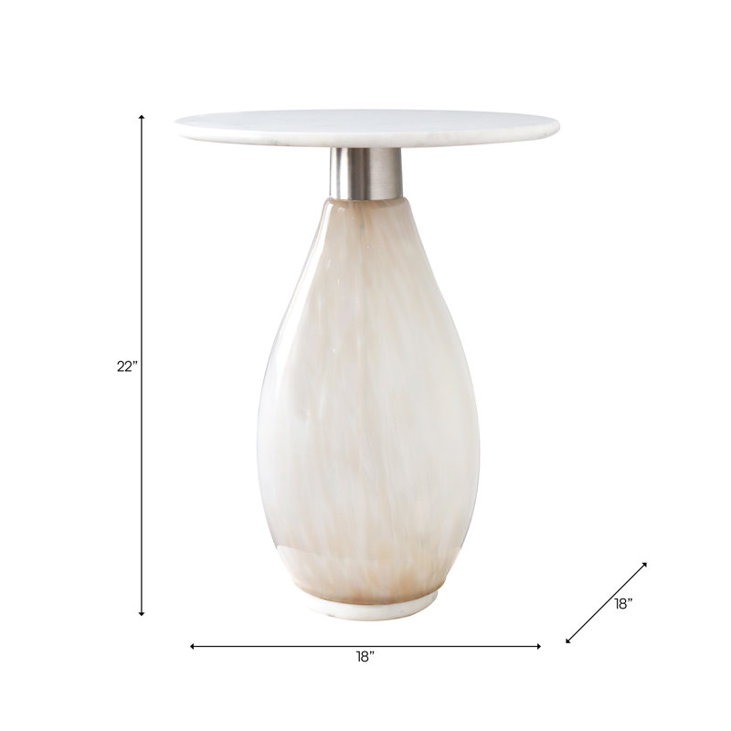 Glass and Marble Accent End Table with Sculptural Base, Side Table, 22" H x 18" W x 18" D