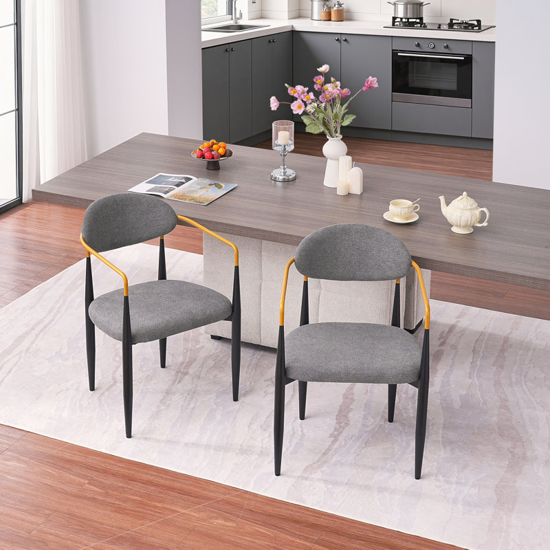 Chaise rembourrée moderne avec accoudoirs dorés, Gris