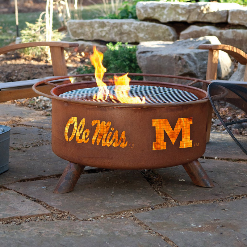 Collegiate Series 16" H x 30" W Steel Outdoor Fire Pit with Lid, Ole Miss