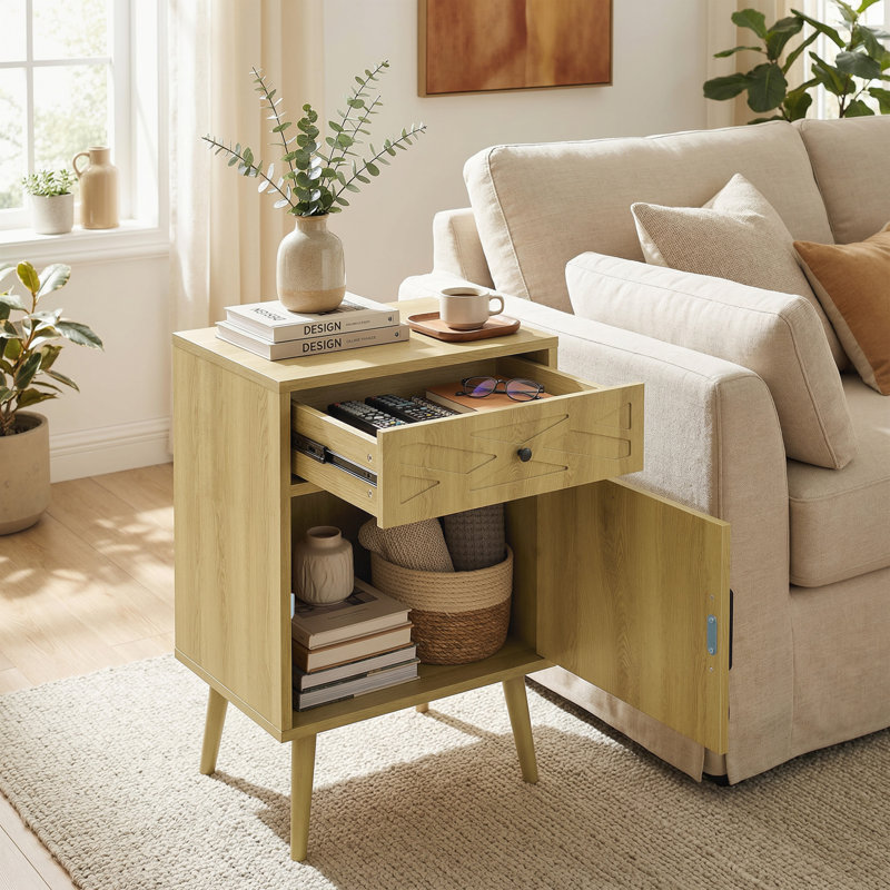 Ensemble de table de chevet 2 pièces, ensemble de table de chevet avec tiroir et armoire, chêne