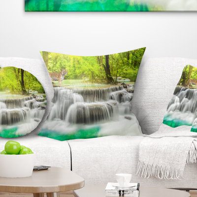 Photography Erawan Waterfall in Kanchanaburi Throw Pillow