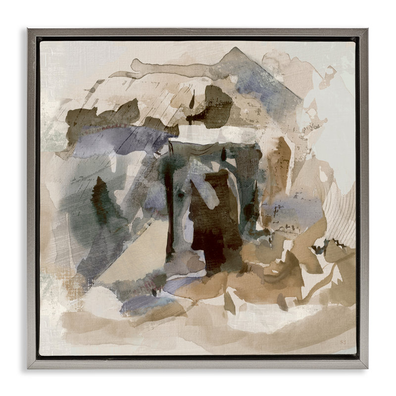 Collage expressif neutre, H 18 po x l 18 po, Cadre flottant gris lustré