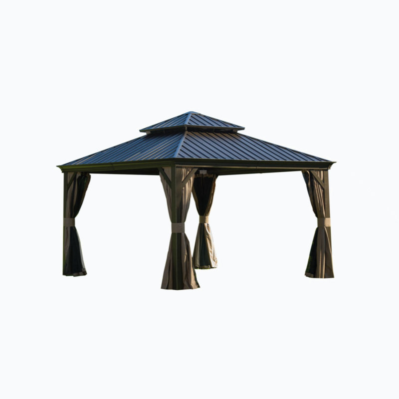 Outdoor Permanent Hardtop Gazebo Canopy, Gray, Gray, 120.96" H x 142.8" W x 142.8" D