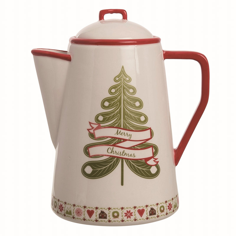 Ceramic Multicolor Christmas Quilted Pitcher