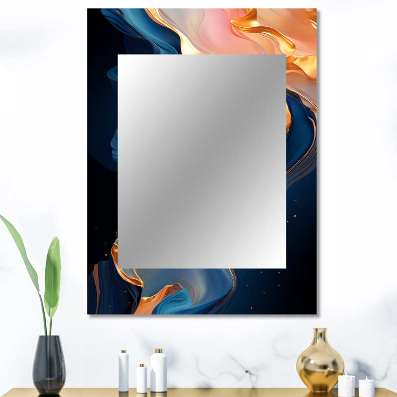 Pink And Gold Abstract Liquid Ink II - Liquid Ink Large Mirror, Pink Decorative Wall Mirror, Printed Metal Art, 40" x 30"