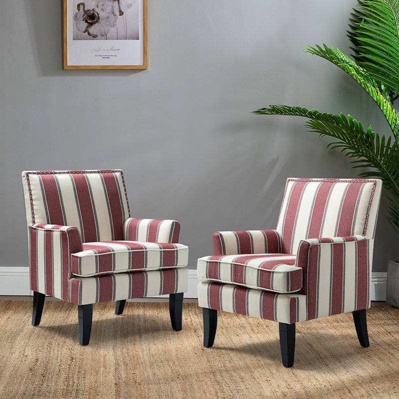 Fionc Lathan 70cm W Framhouse Armchair with Nail Head Trim, Red