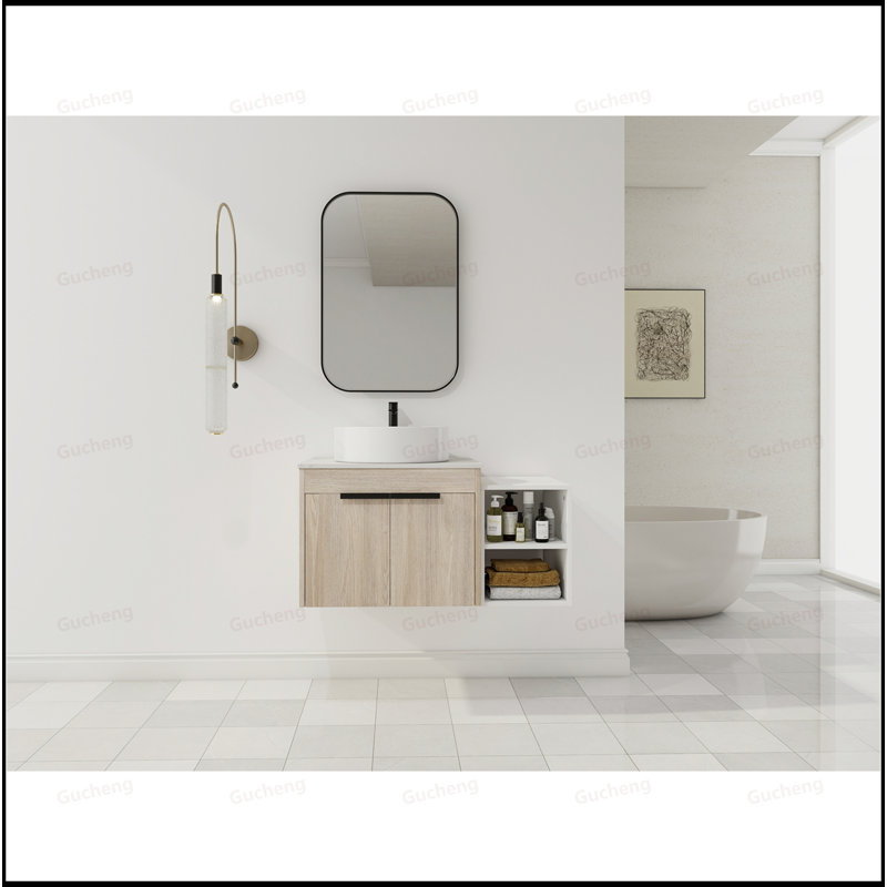 Meuble-lavabo flottant de 23,6 po avec lavabo en céramique et armoire d'appoint