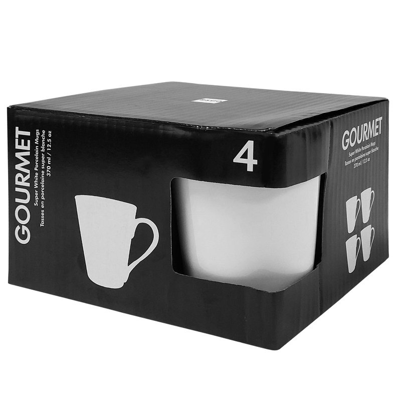 Super White Porcelain Mug with Handle, 370 ml 4 Piece Set,Tea,Latte,Beverage Glasses