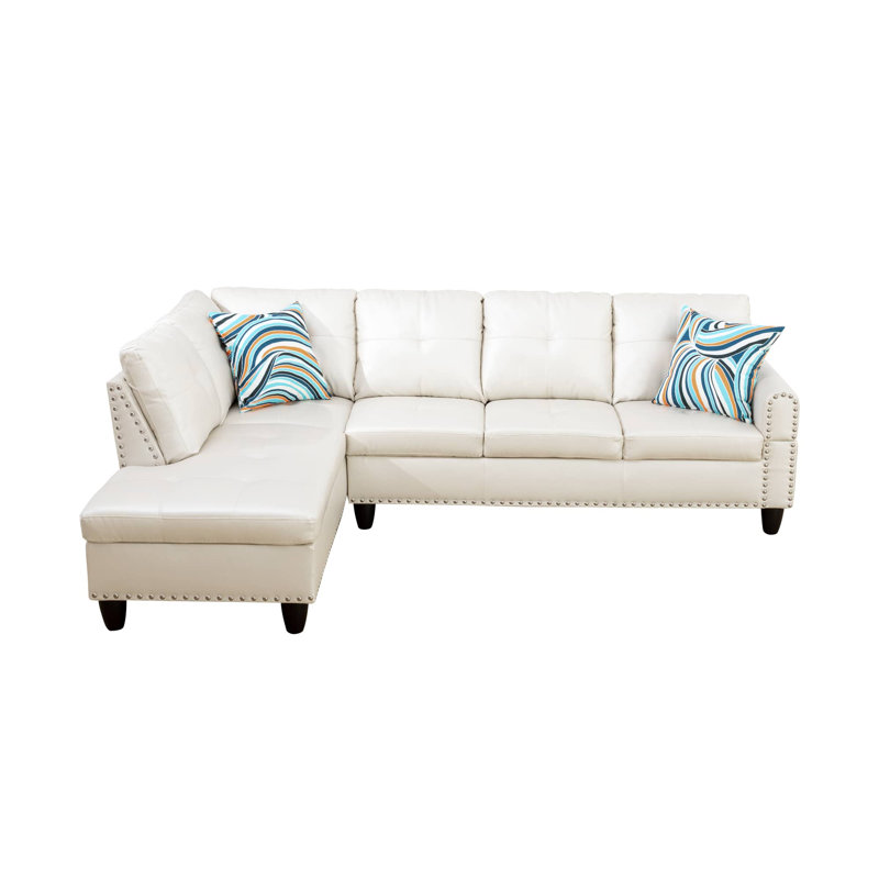 Louvenia Upholstered L-Shaped Sectional, Left Hand Facing, Off White Faux Leather