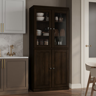 Kaniesha Palace Imports 100% Solid Wood Pantry Cabinet, Raised Panel & Clear Glass Doors, Adjustable Shelves, 32" Wide, 71.5" Tall