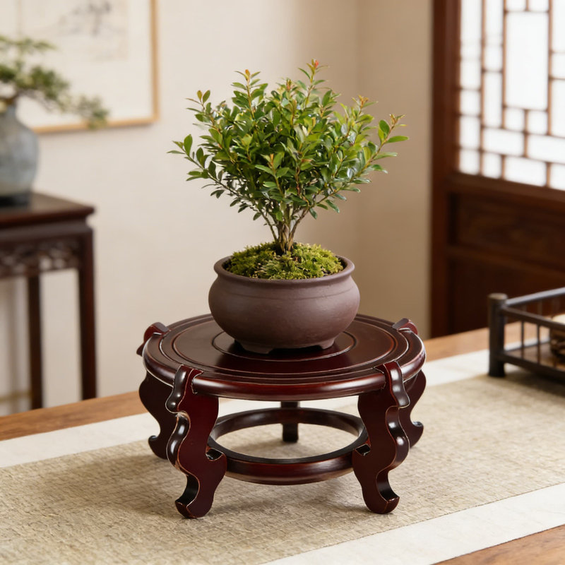 Ensemble de 2 supports à plantes fabriqués à la main en bois de séquoia, présentoir de style oriental chinois pour vases, bocaux, pots à fleurs et lampes