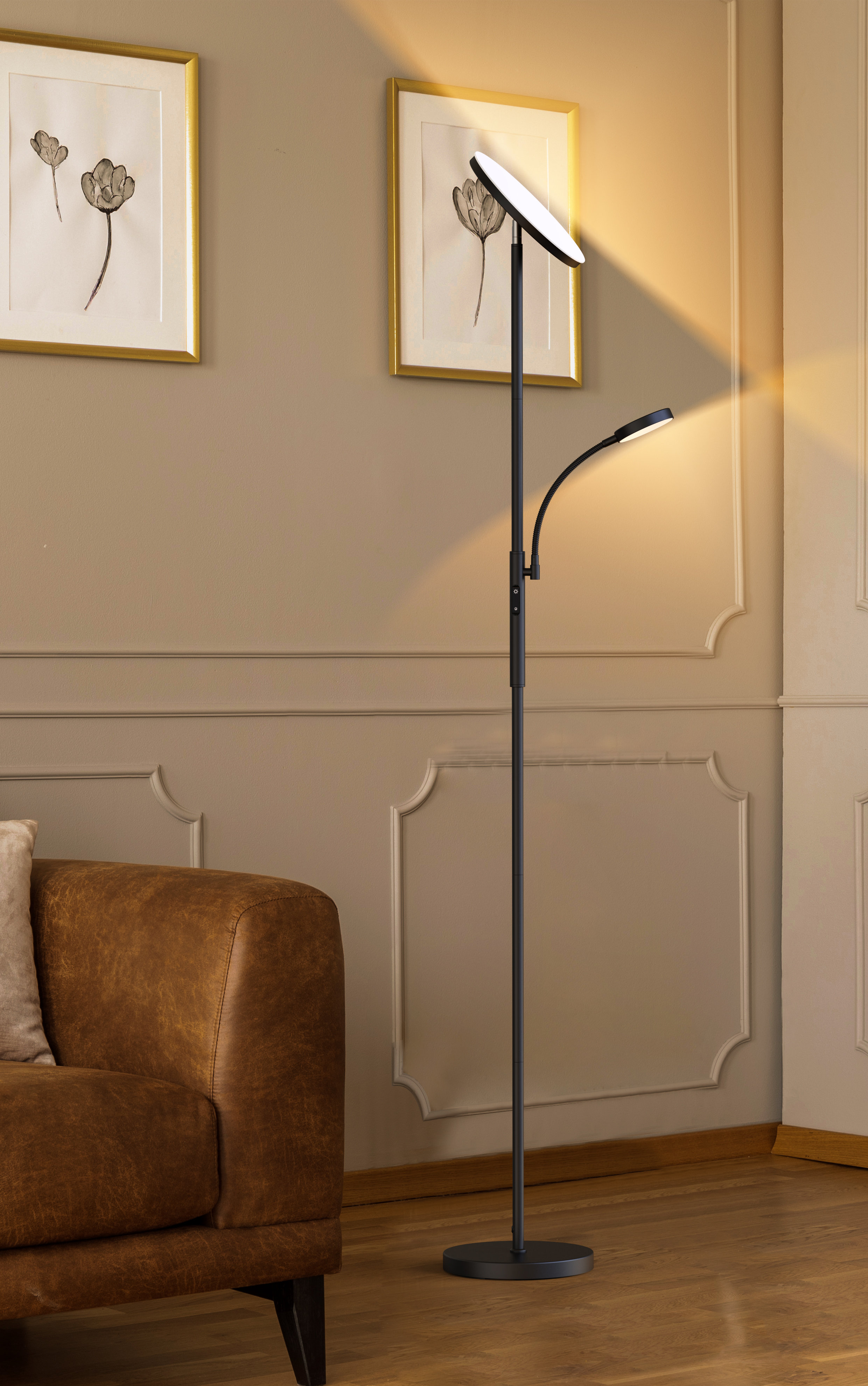 Torchiere Floor Dual Reading Light Floor Lamps OUTON White