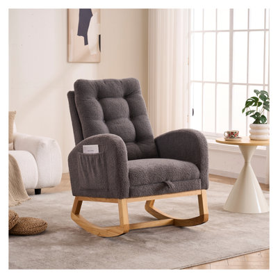 Chaise berçante rembourrée Cozy Grey avec repose-pieds et poche latérale