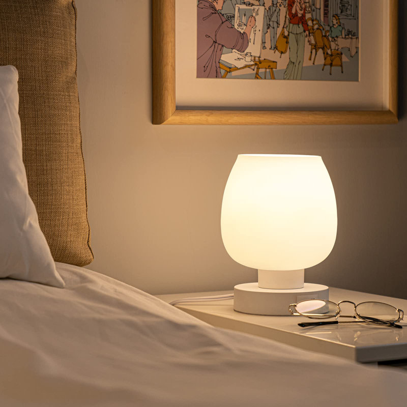 Touch Bedside Table Lamp Set Of 2 - Modern Nightstand With USB-C&A Charging, 3-Way Dimmable LED Desk Lamp, White Opal Glass Shade