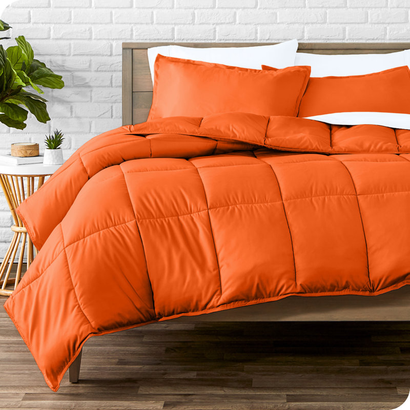 Lit dans un sac en microfibre 1800 de qualité supérieure 1800, Orange / blanc, Édredon simple + 4 pièces supplémentaires